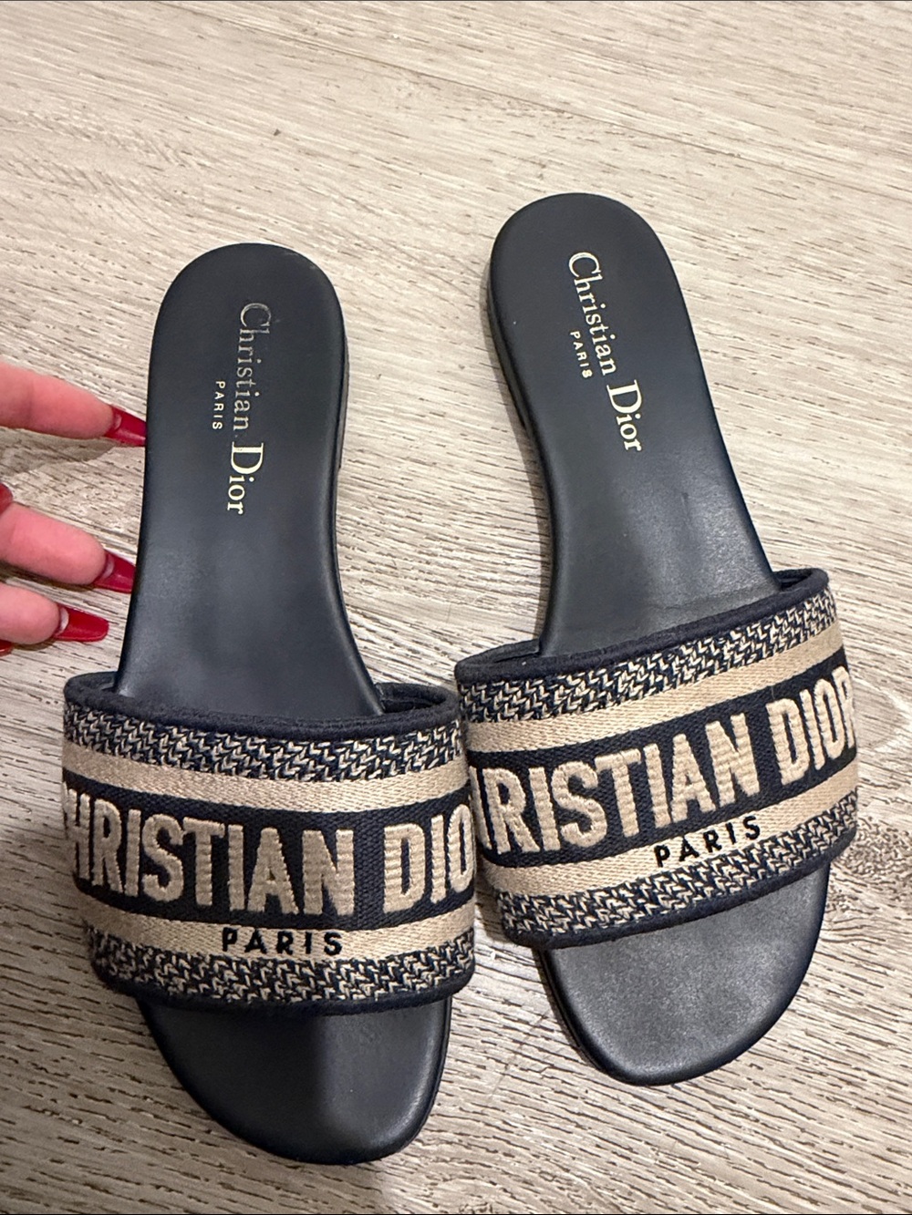 Dior Black Footbed Beige Logo Jacquard Slide Sandals - Picture 4 of 4